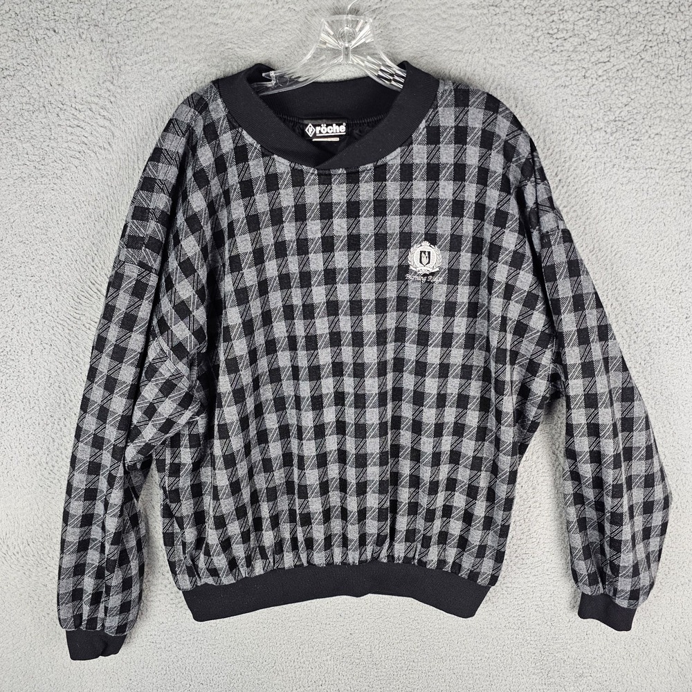 Roche Sweatshirt Mens Large Checkered Burning Ridge Long Sleeve‎ Pullover Golf